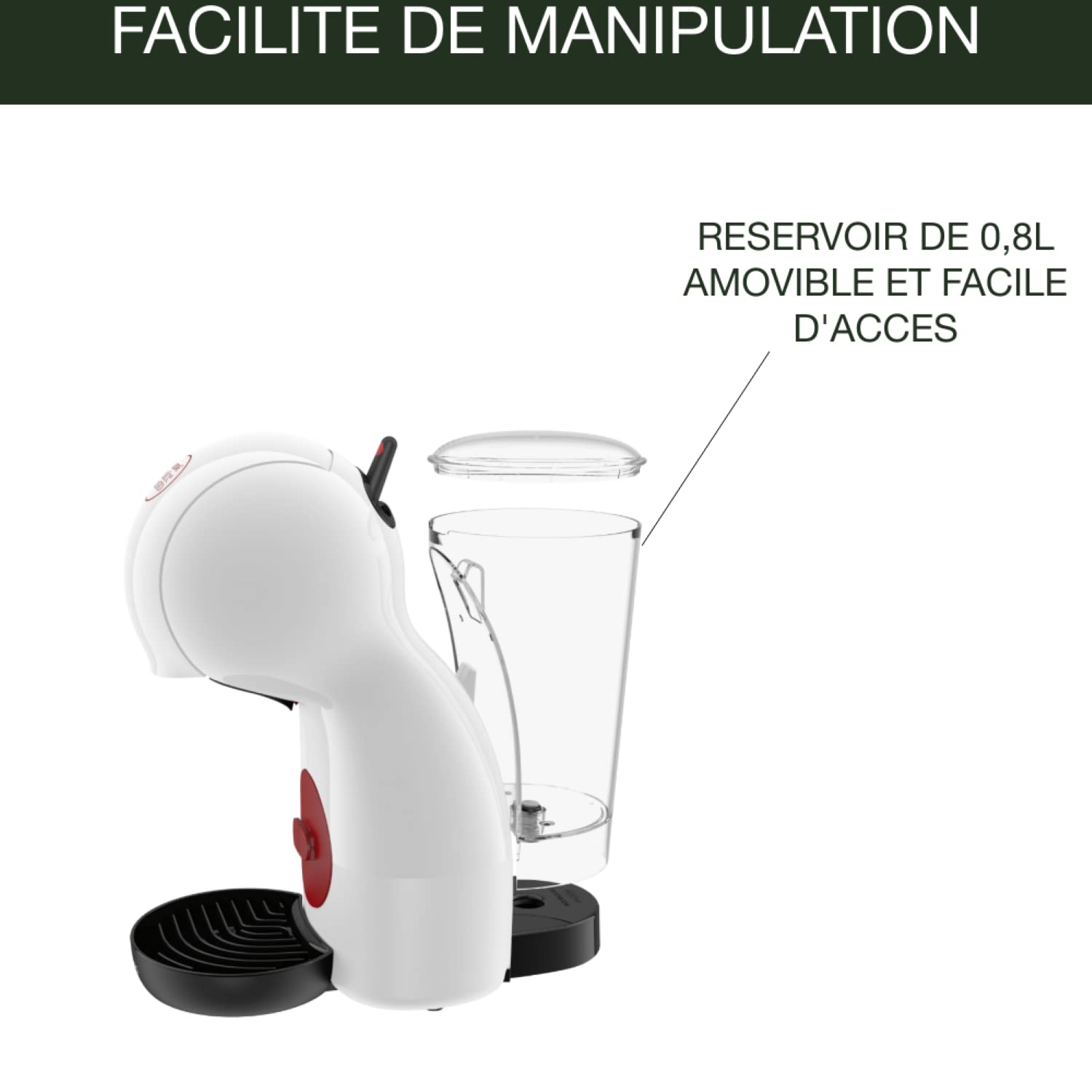 Opalineo Exclusive - Dolce Gusto Machine à café capsules, 15 bars, Multi-boissons, , Piccolo XS, KP1A3110, Blanc / Rouge