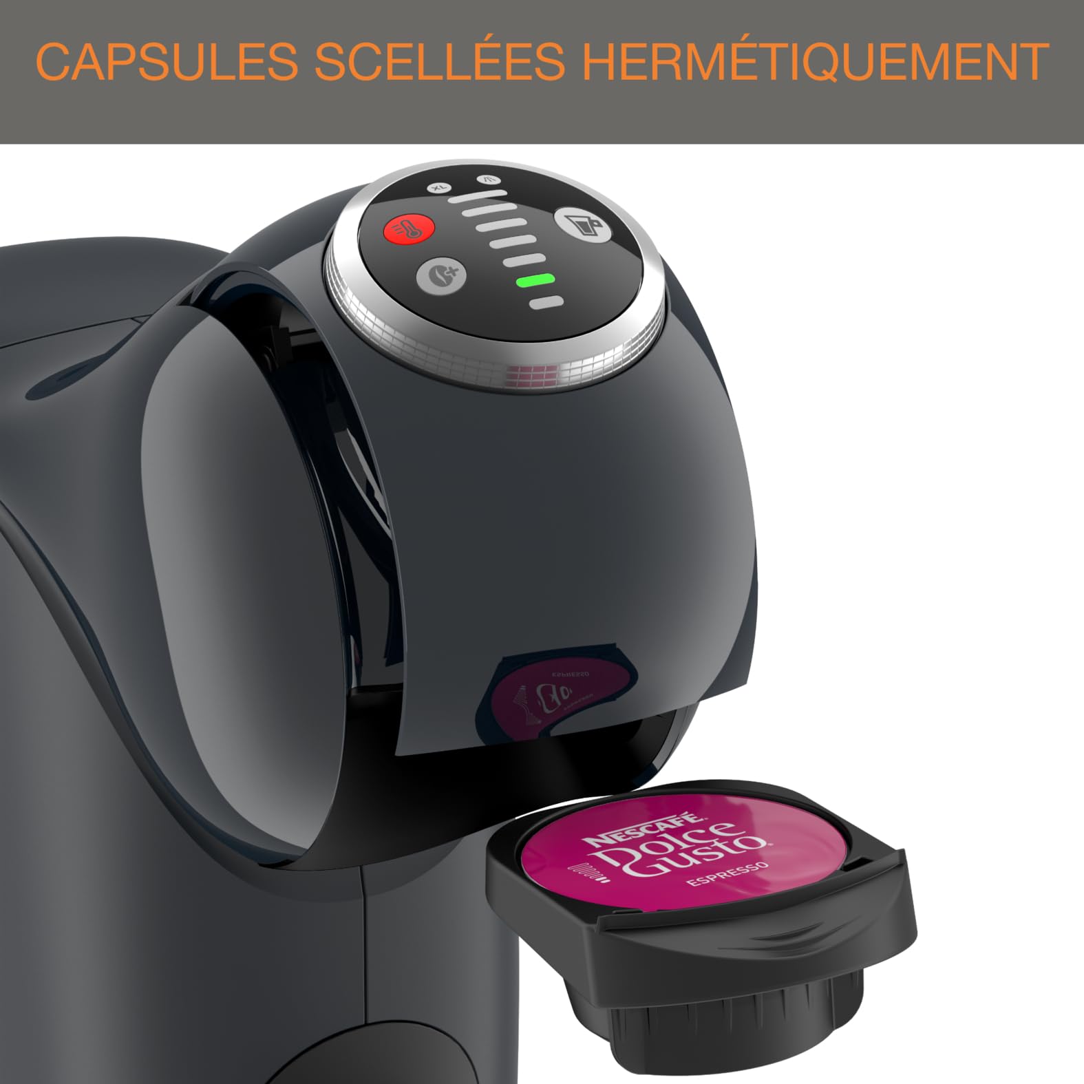 Opalineo - Dolce Gusto Machine à café capsules, Cafetière multi boissons, Pression 15 bars, Capacité 0,8 L, Fonction XL, Arrêt automatique, Genio S Plus gris KP340B10
