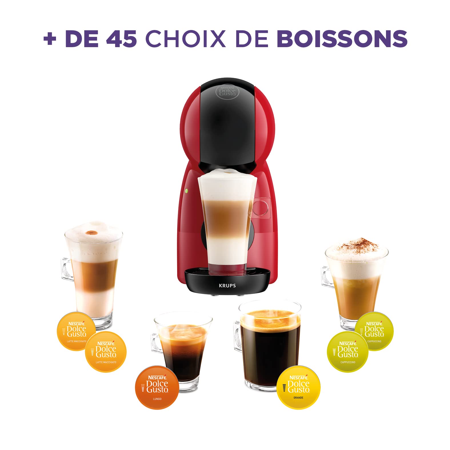 Opalineo Exclusive - Dolce Gusto Machine à café capsules, Pression 15 Bars, Piccolo XS Rouge KP1A3510