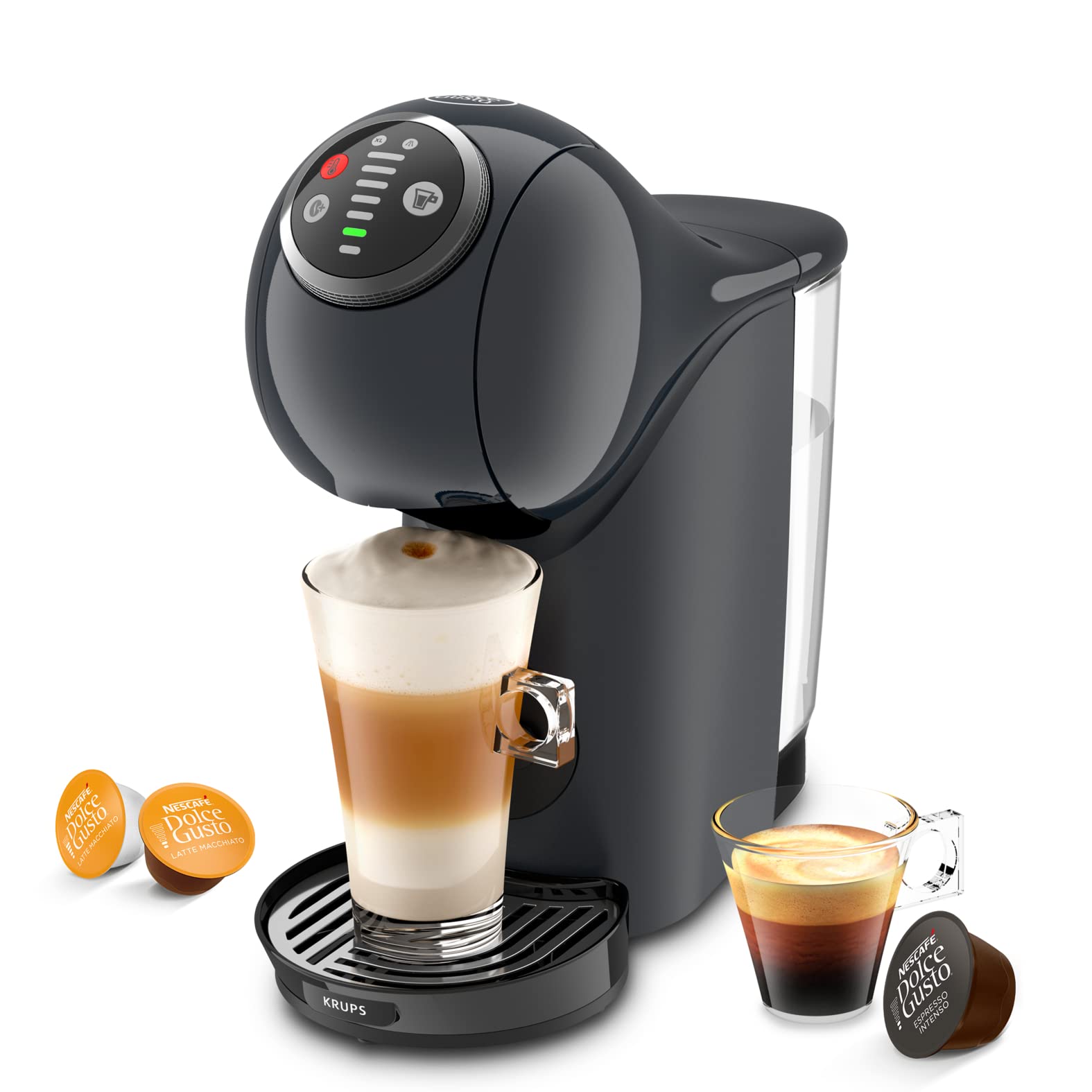 Opalineo - Dolce Gusto Machine à café capsules, Cafetière multi boissons, Pression 15 bars, Capacité 0,8 L, Fonction XL, Arrêt automatique, Genio S Plus gris KP340B10
