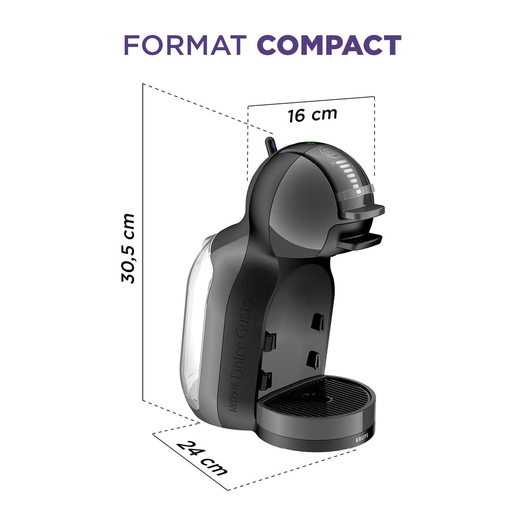Opalineo - Dolce Gusto Machine à café, Cafetière capsules, Pression 15 bars, Qualité professionnelle, Large choix de boissons chaudes ou froides, Mini Me, Noir/Gris YY1500FD